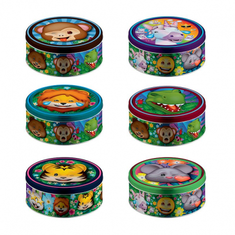 Boîte métal Animaux Emoji garnie de biscuits - 150g