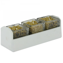 Trio de bougies cube OR et barquette en bois - pièce