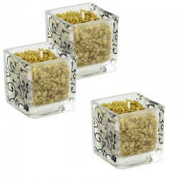 Trio de bougies cube OR et barquette en bois - pièce
