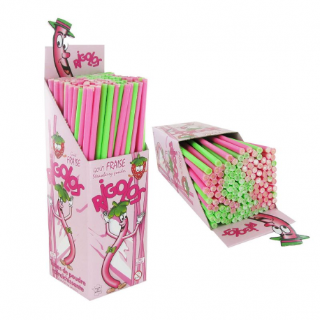 Tubes de poudre fraise Rigolos 28cm - boîte de 120 pailles