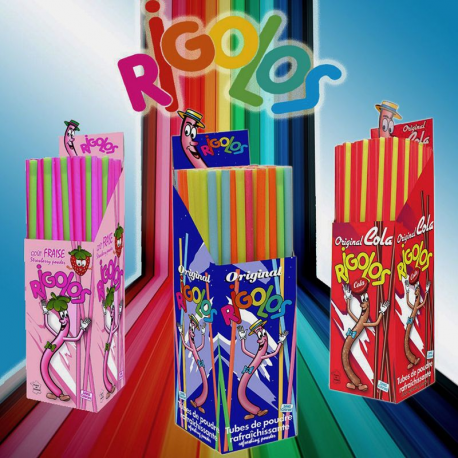 Tubes de poudre cola Rigolos 28cm - boîte de 120 pailles