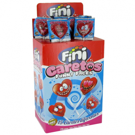 Sucettes Caretos coeurs fraise - boîte de 170
