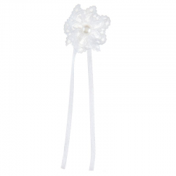 Fleurs dentelle et perle sur ruban BLANC - 6 pièces