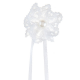 Fleurs dentelle et perle sur ruban BLANC - 6 pièces