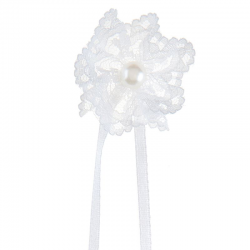 Fleurs dentelle et perle sur ruban BLANC - 6 pièces