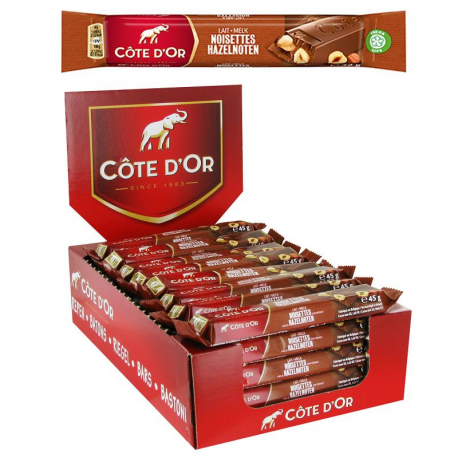 Côte d'Or Barres de chocolat au lait noisettes 45g - boîte de 32