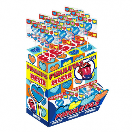 Sucettes coeur Piruletas mûre (colorent la langue) - boîte de 80