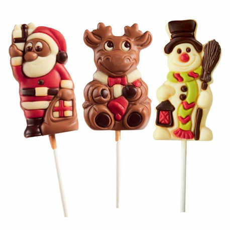 Sucettes de Noël en chocolat décoré 35g - boîte de 36