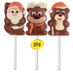 Sucettes chocolat Pères Noël Oursons Rennes assortis 35g GM - 36 pièces