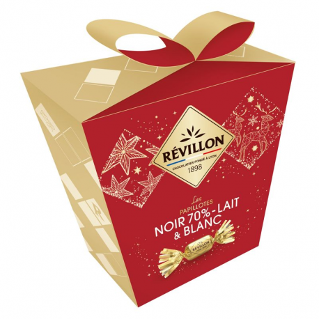 PRECOMMANDE Papillotes noir 70%, lait et blanc Révillon - pochette de 300g