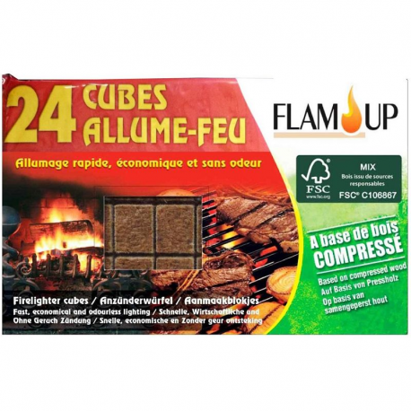 Allume feu naturel bois compressé - 24 cubes