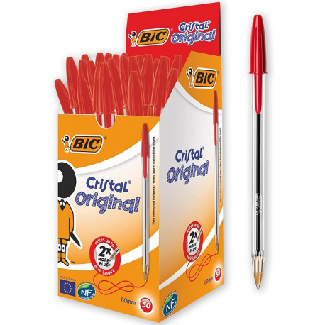 Bic cristal pointe moyenne rouge - boîte de 50
