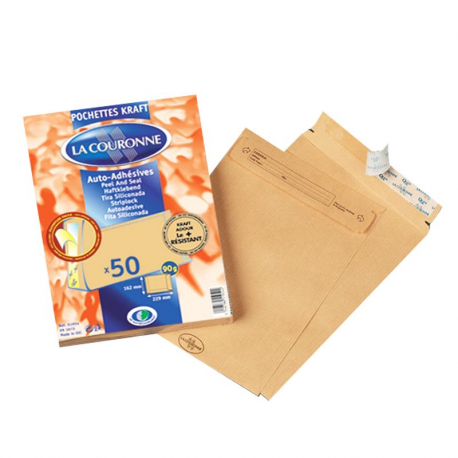 Pochettes kraft adour AA La Couronne 162 x 229 mm - étui de 50