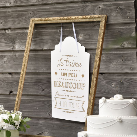 Pancarte blanche avec message Je t'aime en OR - pièce