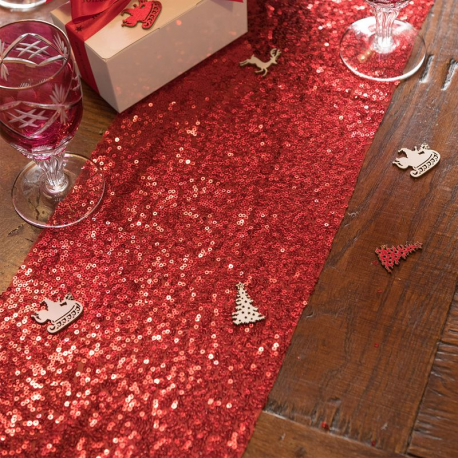 Chemin de table Sequins ROUGE - pièce