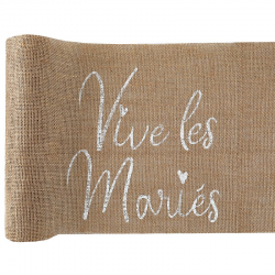 Chemin de table Vive les Mariés en jute - pièce