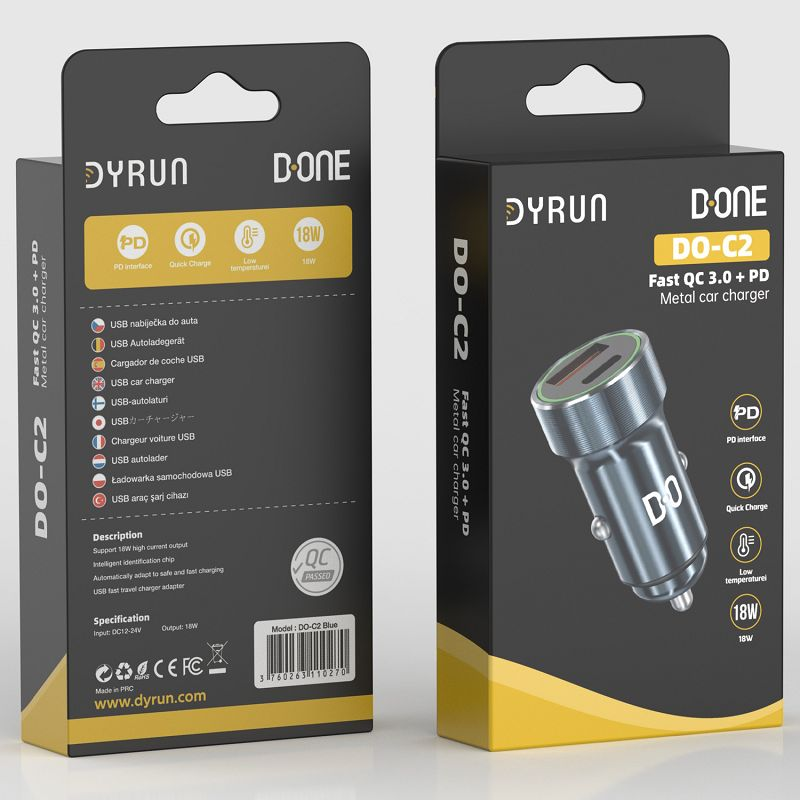 Adaptateur voiture USB + Type C 18W (PD)