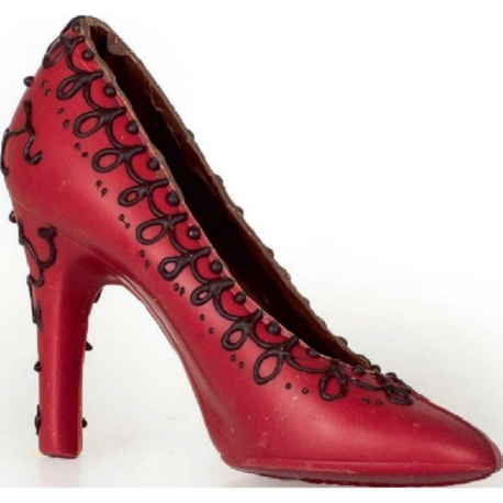 Coffret de 1 Escarpin Rouge chocolat noir décoré - 110g