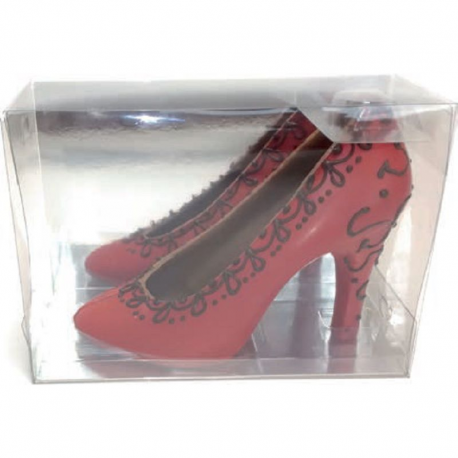 Coffret de 1 Escarpin Rouge chocolat noir décoré - 110g