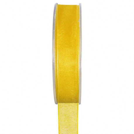 Ruban 15MM en organdi JAUNE - la bobine de 20 mètres