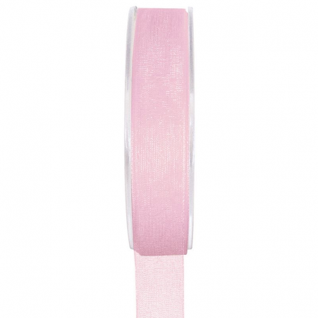 Ruban 15MM en organdi ROSE - la bobine de 20 mètres