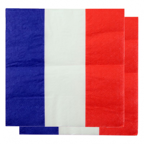 Serviettes de table drapeau bleu blanc rouge France - 20 pièces