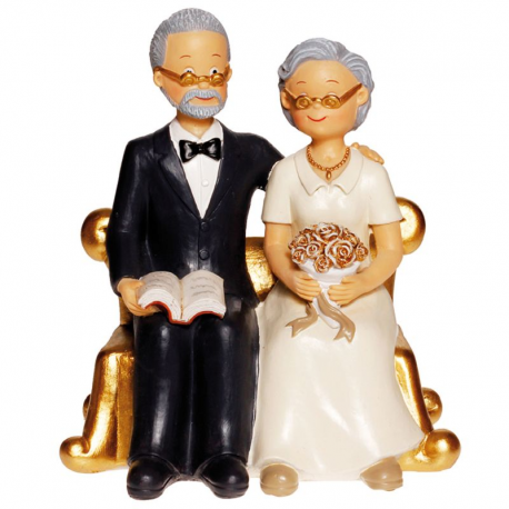Couple de Seniors sur fauteuil doré H. 15cm - pièce