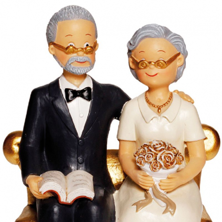 Couple de Seniors sur fauteuil doré H. 15cm - pièce