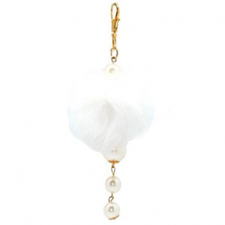 Porte-clefs Pompon BLANC - 6 pièces