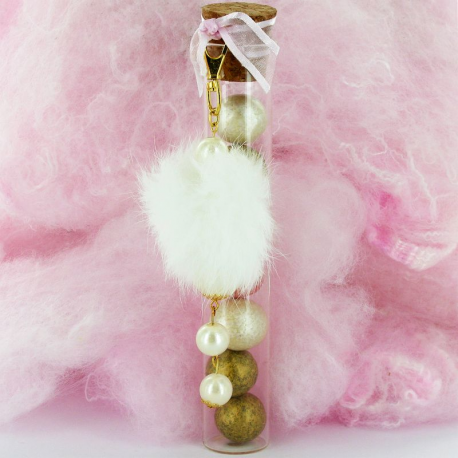 Porte-clefs Pompon BLANC - 6 pièces
