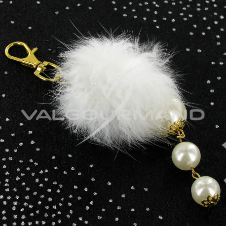 Porte-clefs Pompon BLANC - 6 pièces