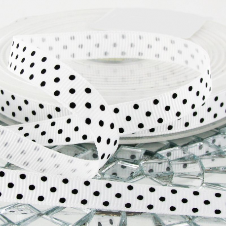 Ruban blanc à pois noirs - le mètre
