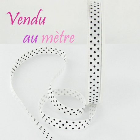 Ruban blanc à pois noirs - le mètre