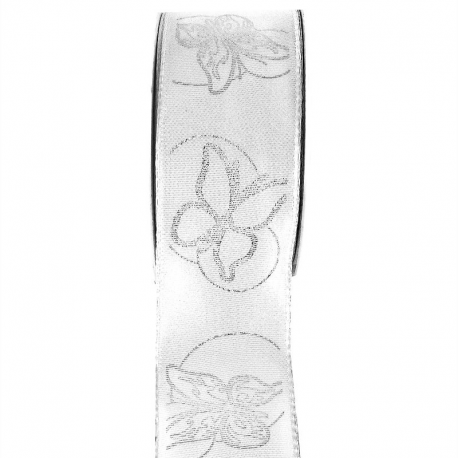 Ruban blanc Papillon argenté - le mètre