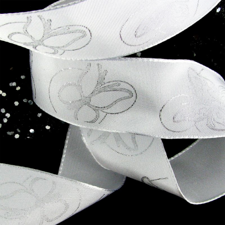 Ruban blanc Papillon argenté - le mètre