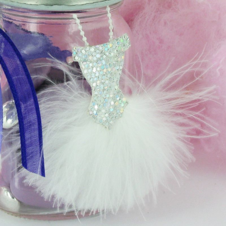 Tutus plume blanche autocollants et bustier pailletè - 2 pièces