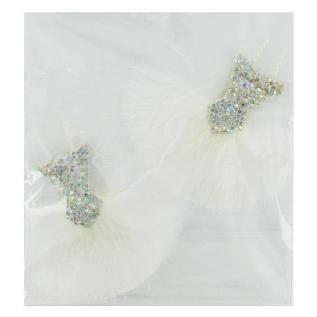 Tutus plume blanche autocollants et bustier pailletè - 2 pièces