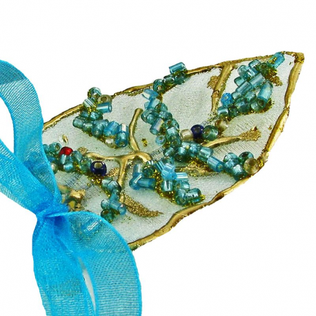 Feuilles or et Perles turquoises - 6 pièces