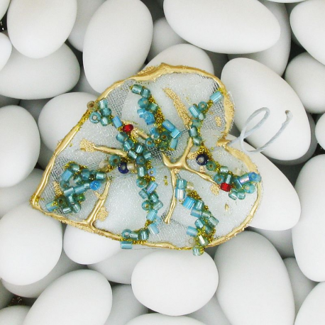 Feuilles or et Perles turquoises - 6 pièces