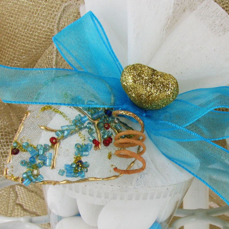 Feuilles or et Perles turquoises - 6 pièces