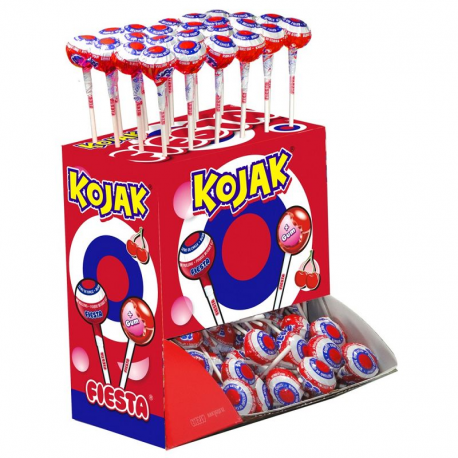 Sucettes Fiesta Kojak gum Cerise - boîte de 100