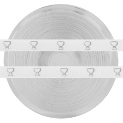 Ruban blanc en satin imprimé CALICE argent - la bobine de 25 mètres