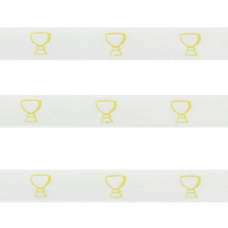 Ruban blanc en satin imprimé CALICE or - la bobine de 25 mètres