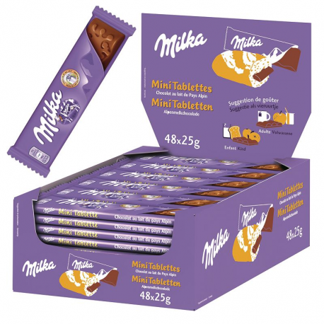 Mini tablette Chocolat au lait Milka 25g - boîte de 48