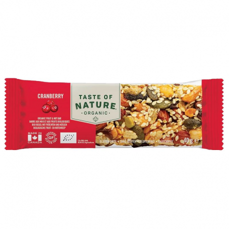 Barres BIO Taste of Nature Cranberry 40g - la boîte de 16