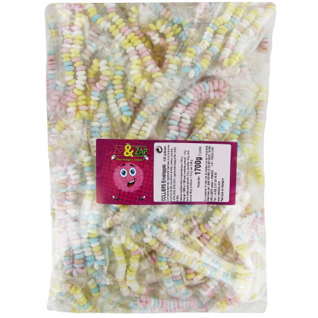 Colliers de bonbons en dextrose emballés Zip Zap 17g - 100 pièces