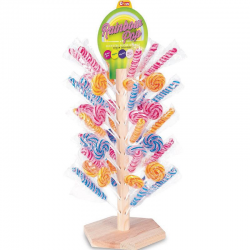 Présentoir en bois et 100 sucettes Rainbow Pop 25g assorties