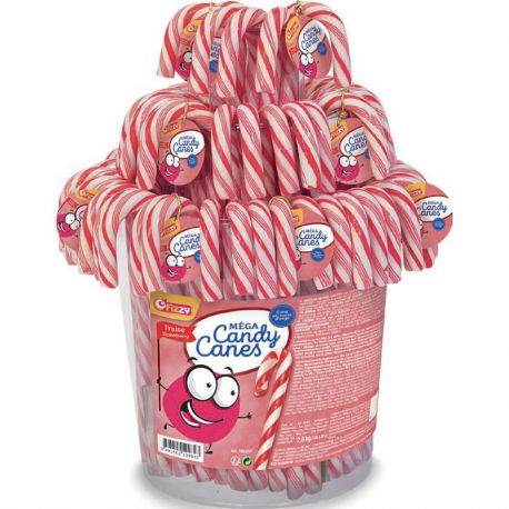 PRECOMMANDE Méga Candy Canes rayées Fraise 17cm - tubo de 100