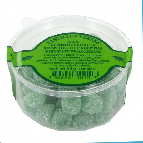 Pastilles vertes menthol eucalyptus 60g - les 16 boîtes