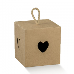 Boîte cube coeur et cordelette Marron - pièce